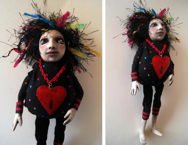 Goth Key To My Heart ooak art doll assemblage mixed media